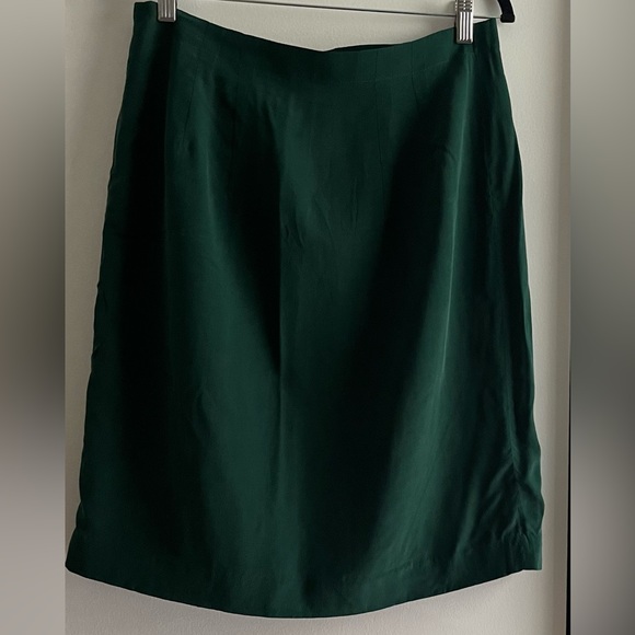 80s Vintage 100% silk knee length skirt Emerald Green - Picture 3 of 7